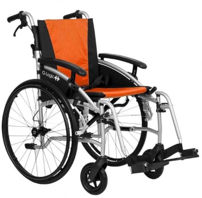 Excel G-Logic Lightweight Self Propelled Wheelchair 16'' Silver Frame and Orange Upholstery Slim Seat